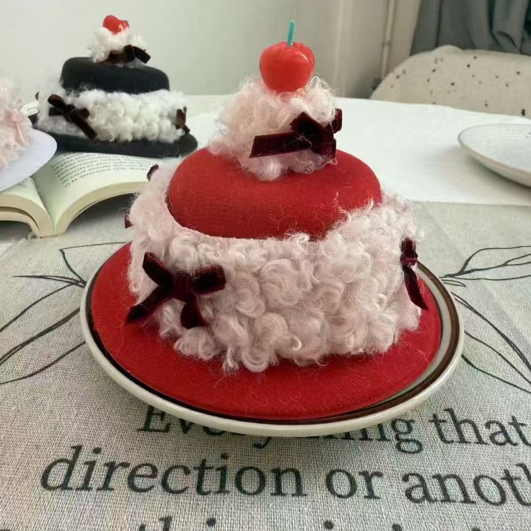 可点火~牛仔奶油蝴蝶结蛋糕生日帽樱桃蜡烛发夹可爱帽子拍照发饰