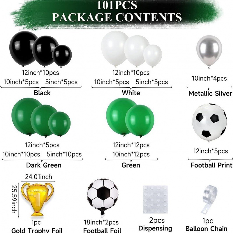 足球奖杯气球链拱门套装绿色男孩足球奖杯婴儿淋浴生日派对装饰_