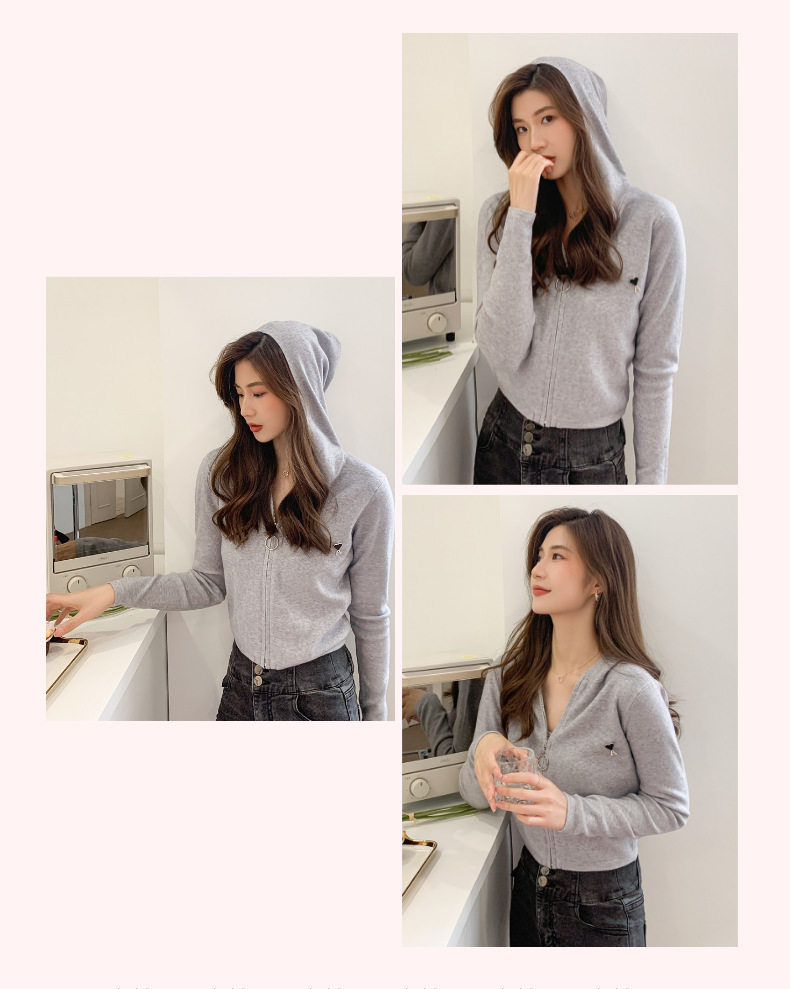 小个子卫衣拉链连帽毛衣