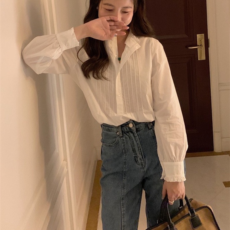 2025新款宽松洋气减龄花边领宽松内搭打底衬衫长袖衬衣白色上