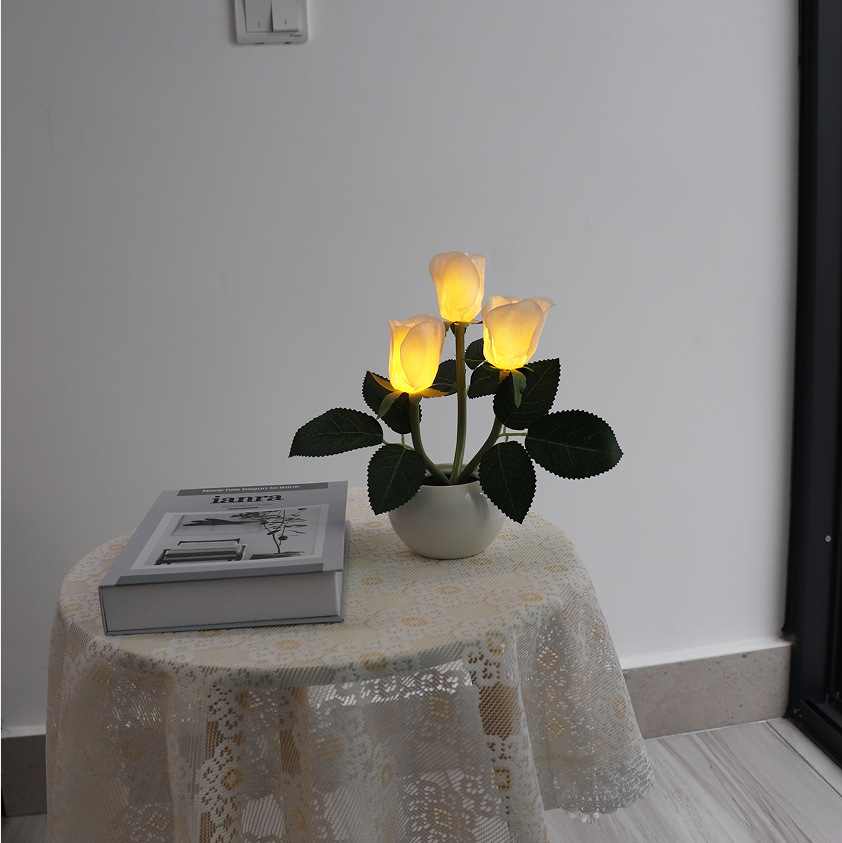 香槟玫瑰陶瓷盆电池款