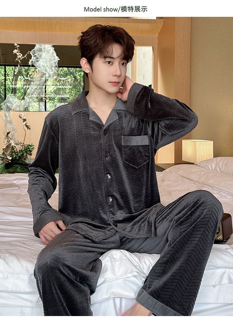 商品详情图_【新品】爸爸款冬季加厚长毛法兰绒中老年人睡衣珊瑚