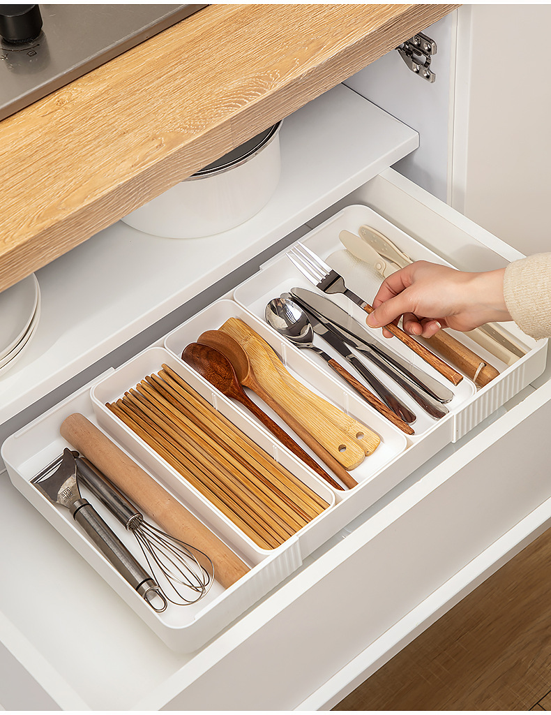 长方形塑料盒子橱柜抽屉收纳可伸缩收纳盒分格筷子收纳