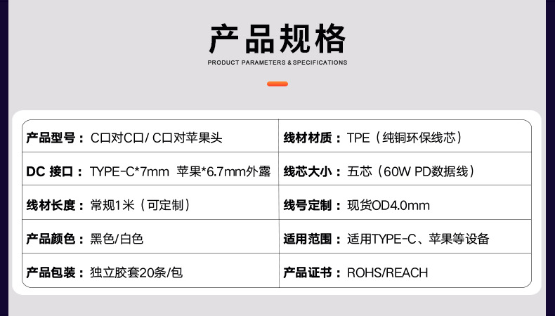 YLD参数双C苹果TPE数据线