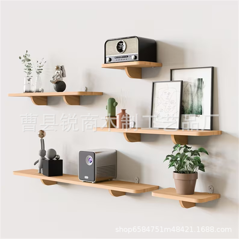 实木创意墙置物架卧室隔断书架客厅展示架墙壁漂浮置物架BSCI