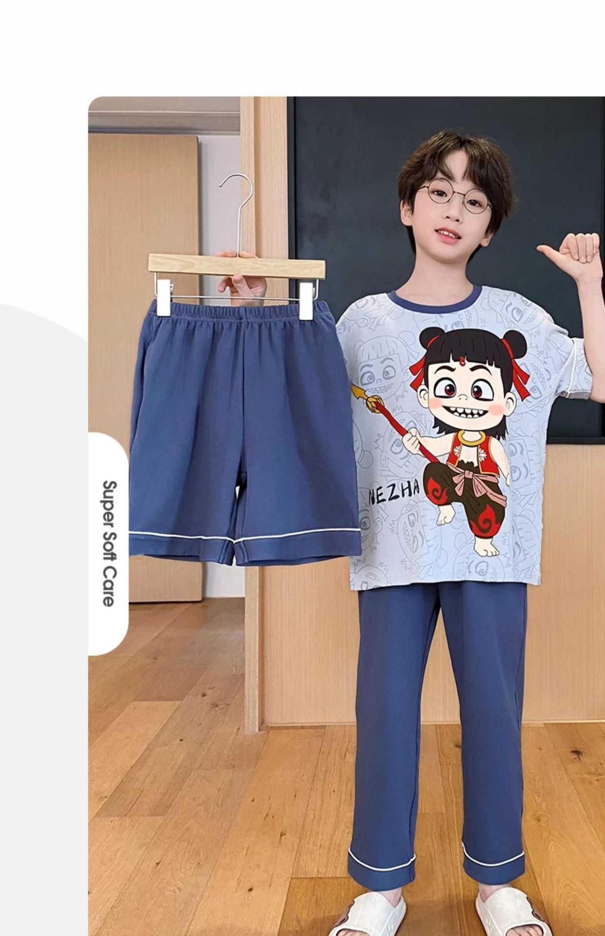 复制_哪吒睡衣男童夏季纯棉短袖儿童三件套男孩青.jpg