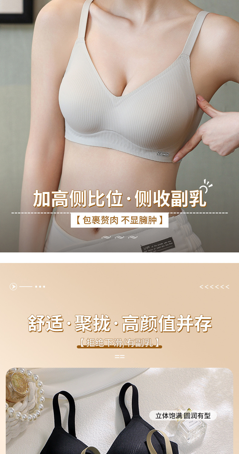 新款无磁裸感果冻胶固定杯内衣小胸聚拢软支撑性感深V无钢圈文胸