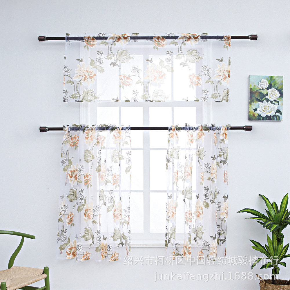 美式外贸款三件套装牡丹烂花透明窗纱厨房浴室咖啡厅卧室用 (4
