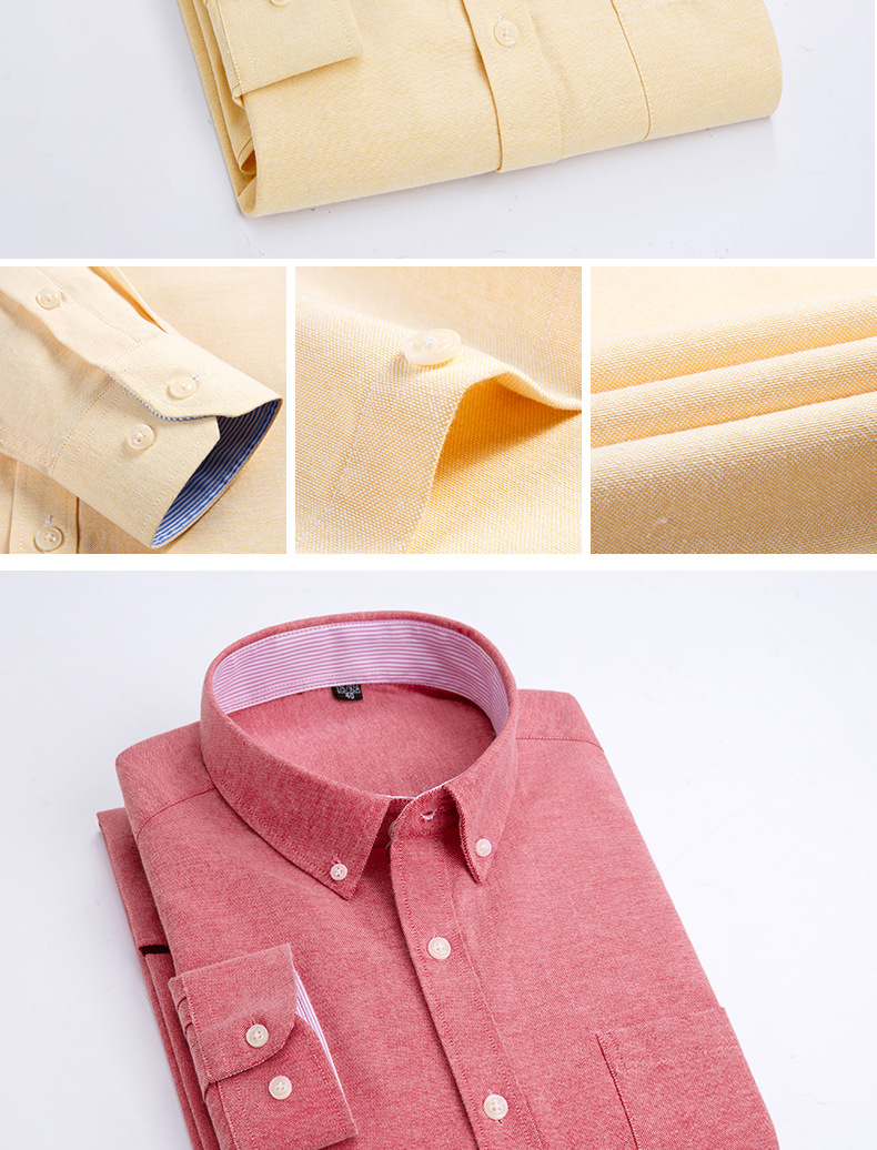 跨境棉质牛津纺衬衫男商务长袖修身韩版纯色男士衬衫