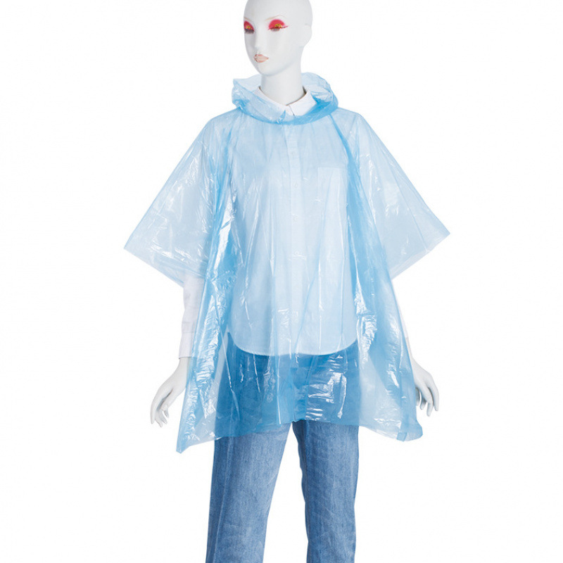 大量现货库存一次性0.02mm透明PE雨披 Family P