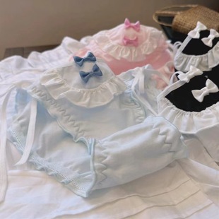 花边围兜女佣少女系带三角裤双侧可解绑带女仆性感棉内裤女300-F3