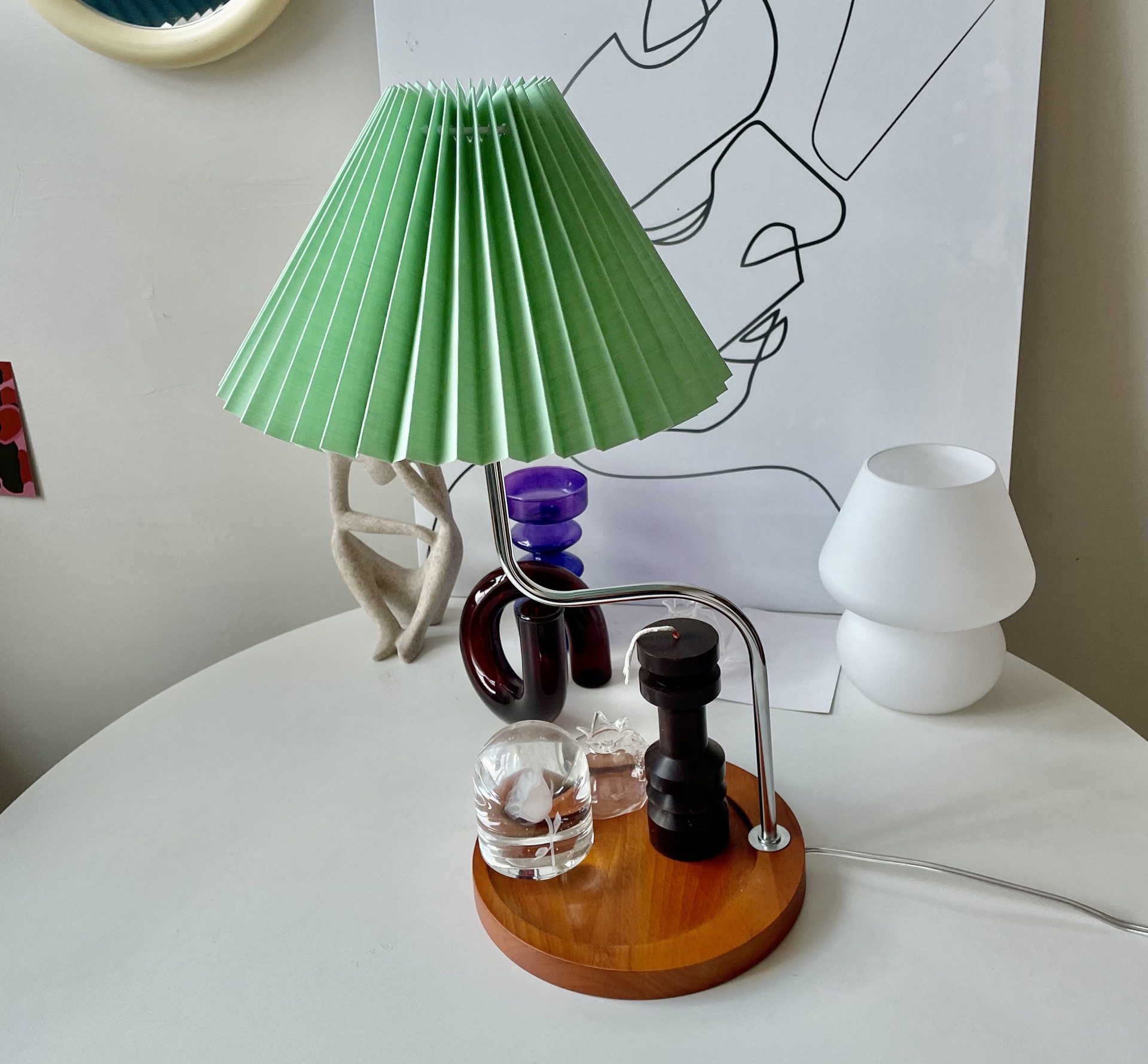 智贝SKU图_2ins实木复古床头创意百褶台灯民宿网红卧