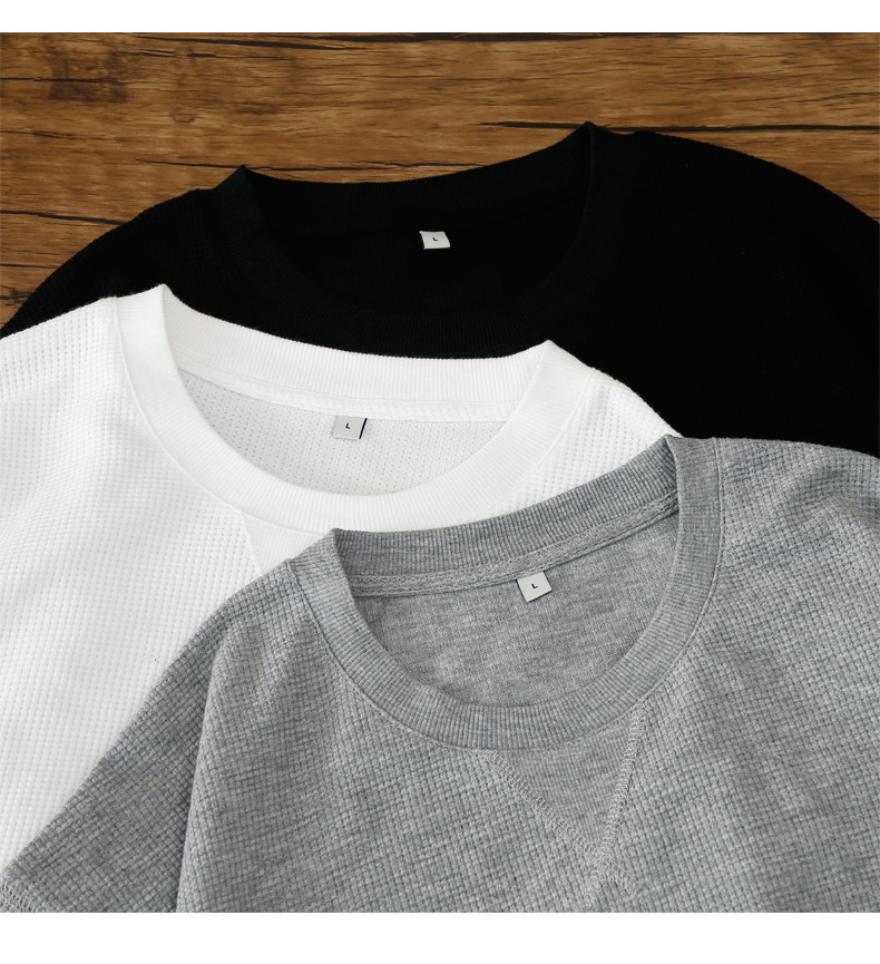 登爵男装 春夏新款220g克华夫格圆领T恤 纯色宽松简约倒三