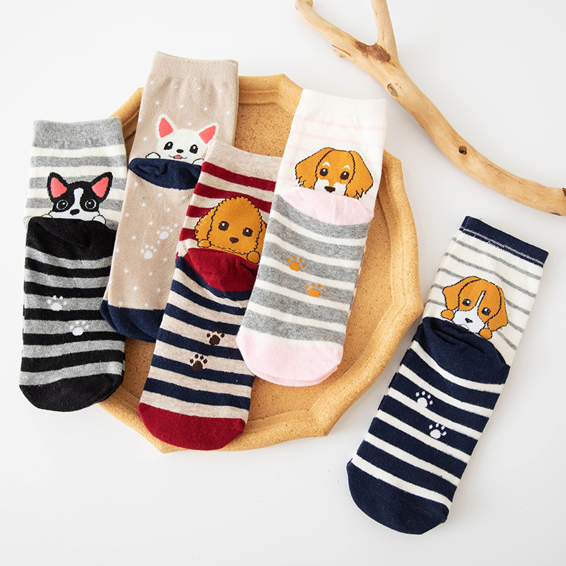 跨境专供现货条纹袜女袜秋冬季女士保暖女袜动物条纹中长筒袜_1