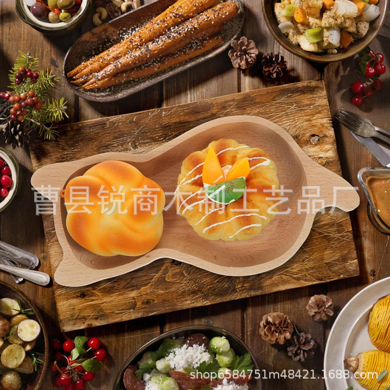 创意木制卡通托盘水果点心托盘蛋糕放置盘猫咪造型宝宝实木辅食盘