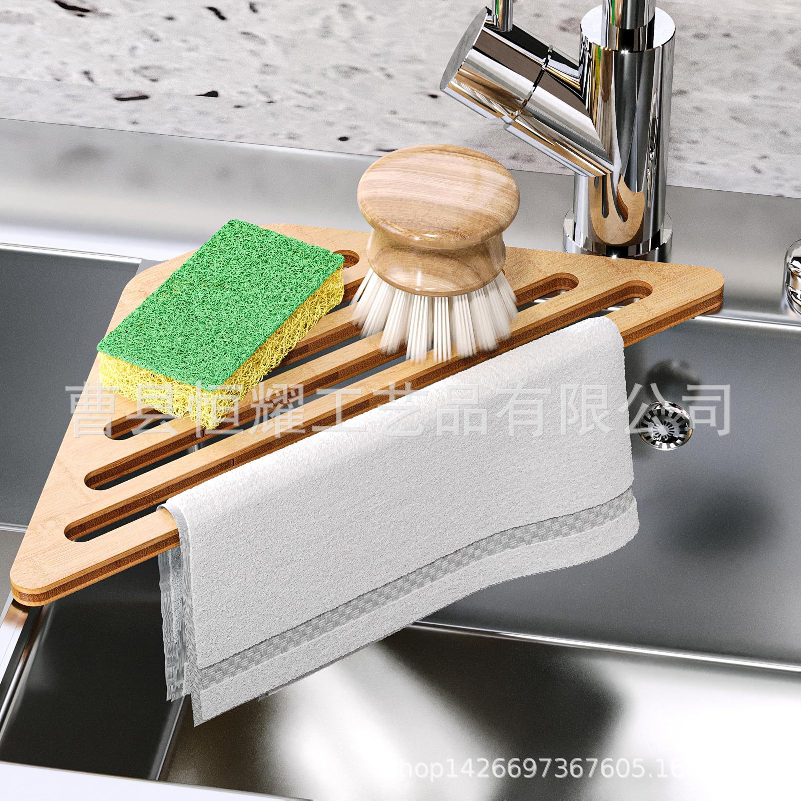跨境竹制水槽沥水架三角形餐具干燥架洗手台肥皂架厂家直销可定制