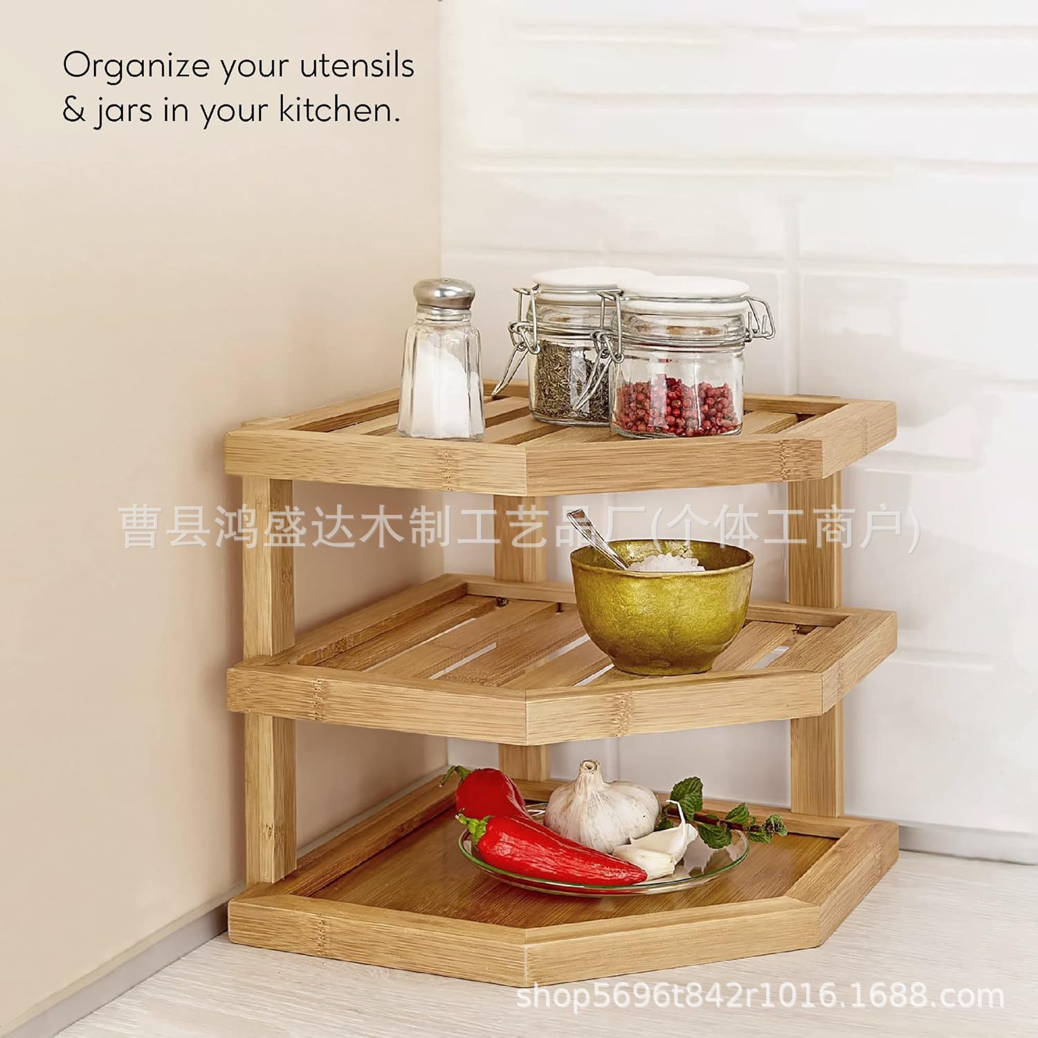 竹制收纳架厨房木质盘碟整理架橱柜架浴室拐角多层桌面置物架定制