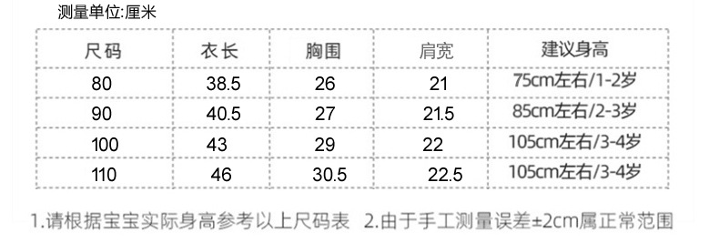 上图半袖上衣尺码表