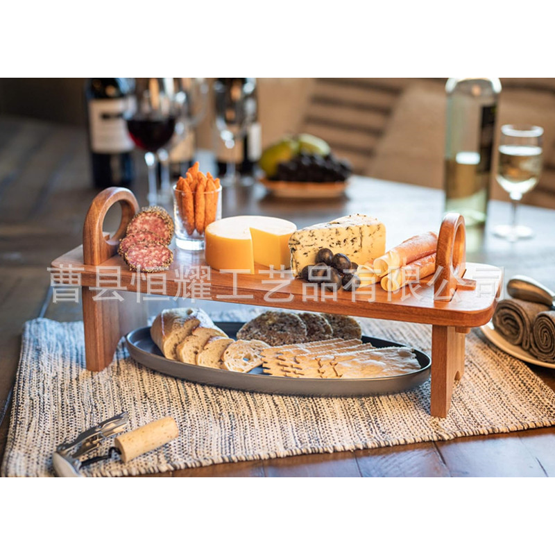 相思木甜品置物架 厨房桌面调味品收纳架 实木上菜板可拆卸水果