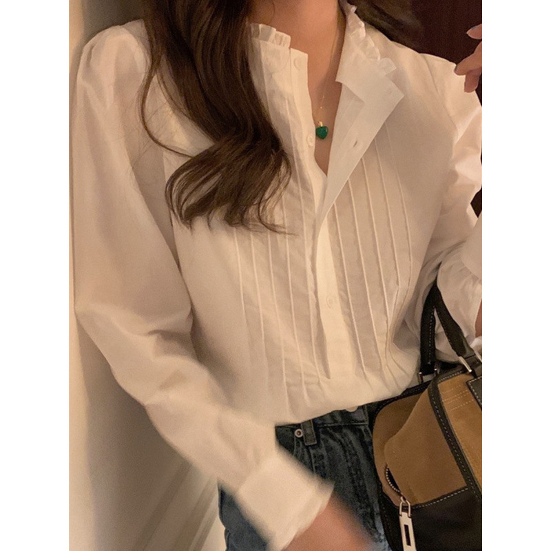2025新款宽松洋气减龄花边领宽松内搭打底衬衫长袖衬衣白色上