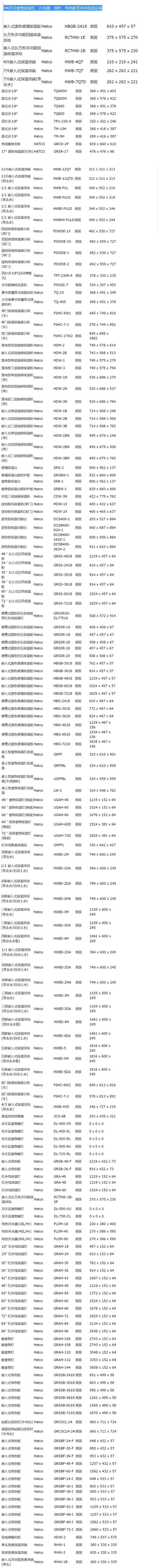 通用 赫高HATCO食物保温灯、开水器、汤炉、电热板等系列保