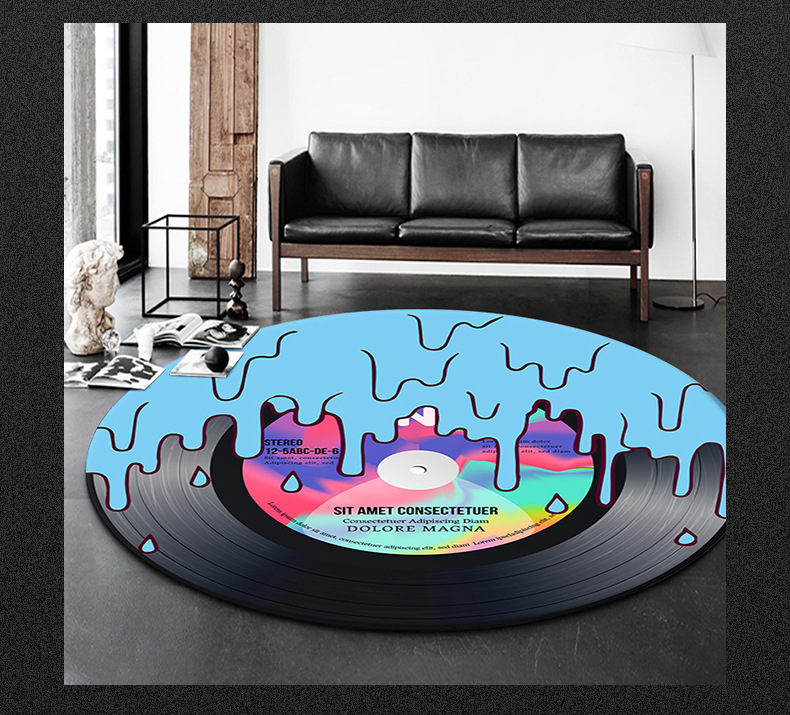 黑胶唱片地毯,圆形地毯,地垫,卧室客厅地毯,跨境地毯