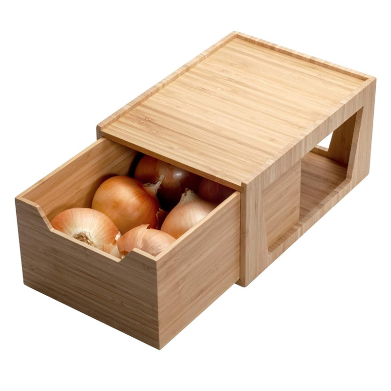 竹木抽拉式收纳盒厨房桌面竹木土豆洋葱整理盒木质咖啡胶囊收纳盒