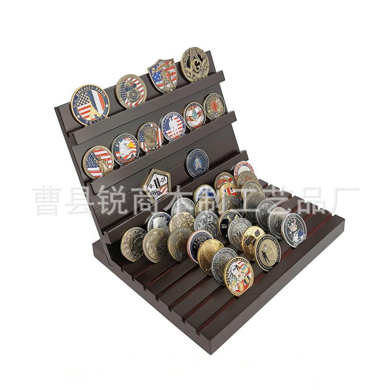 松木硬币展示架纪念币收藏架勋章收纳架硬币支架桌面置物架BSC
