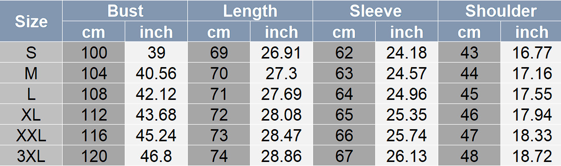 牛仔外套尺码表