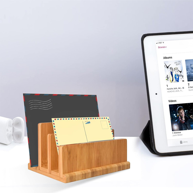 竹木收纳整理架简约办公桌文件夹多格分类学生文具资料信件置物架