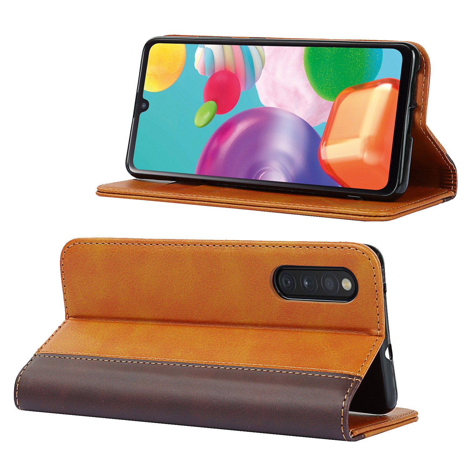 三星A41 日版 拼色小牛纹强磁皮套