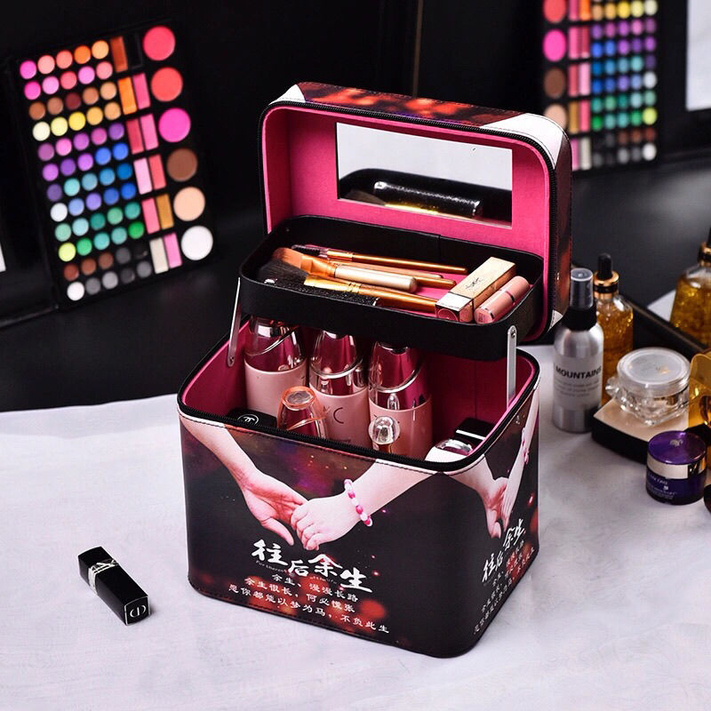 便携皮质化妆包收纳包大容量硬壳化妆品收纳盒旅行韩国小号手提箱