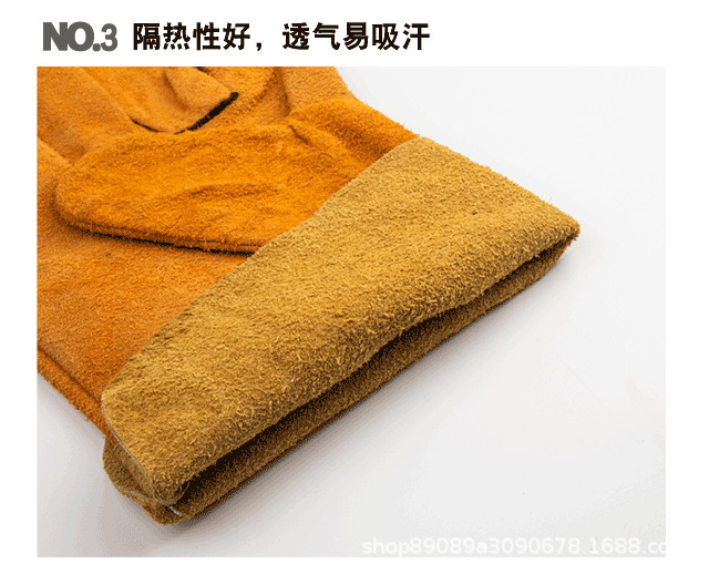 通用款牛皮质电焊工防烫柔软耐磨加长款隔热防护手套