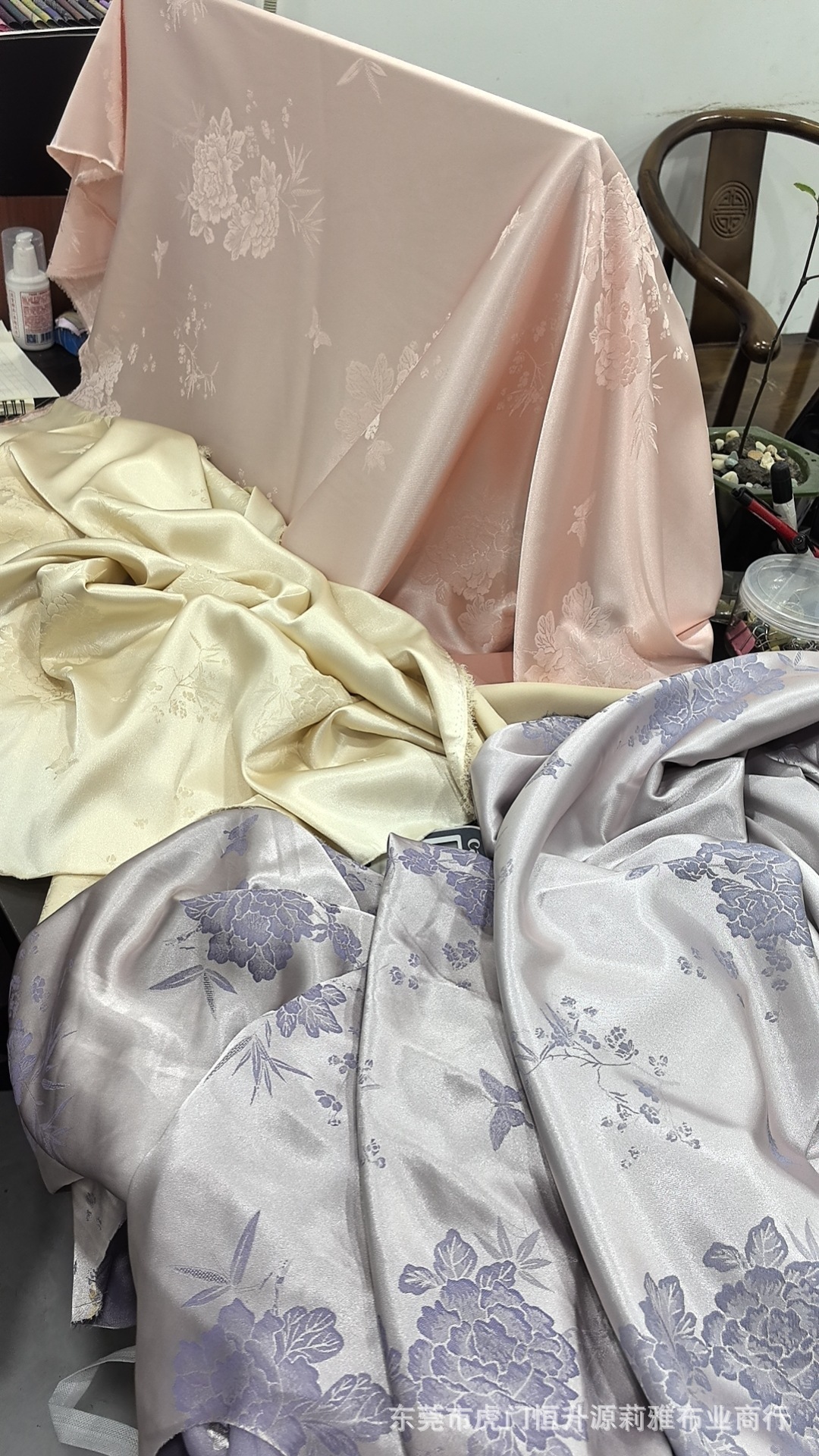 新款仿人丝涤双色提花面料 中式花朵提花秋冬外套衬衫