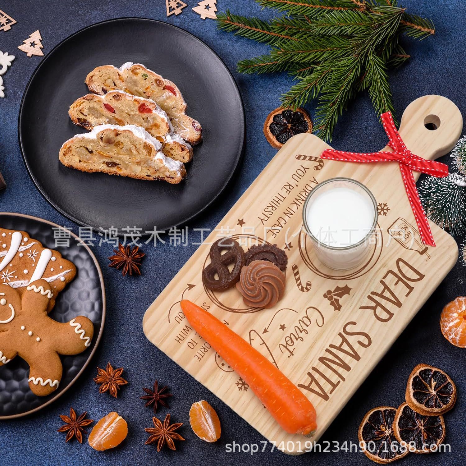 圣诞节木质托盘实木餐盘圣诞老人饼干盘木制牛奶零食托盘蔬菜盘