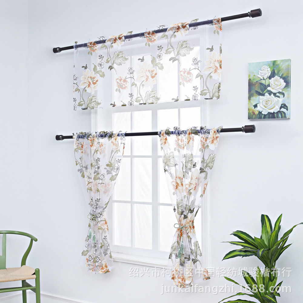 美式外贸款三件套装牡丹烂花透明窗纱厨房浴室咖啡厅卧室用 (7