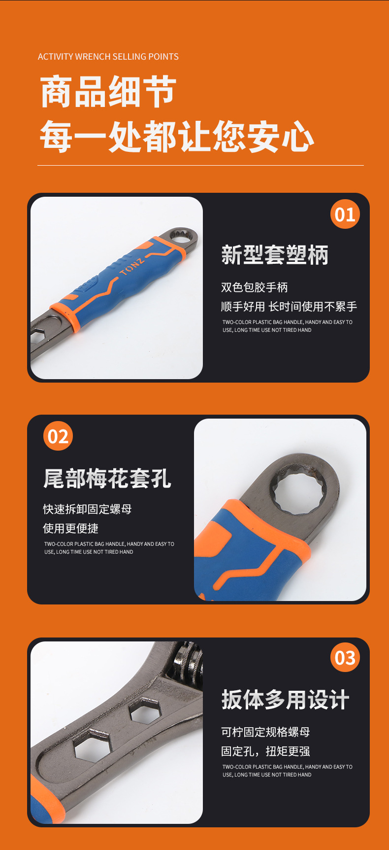 新型套塑柄两用活扳手