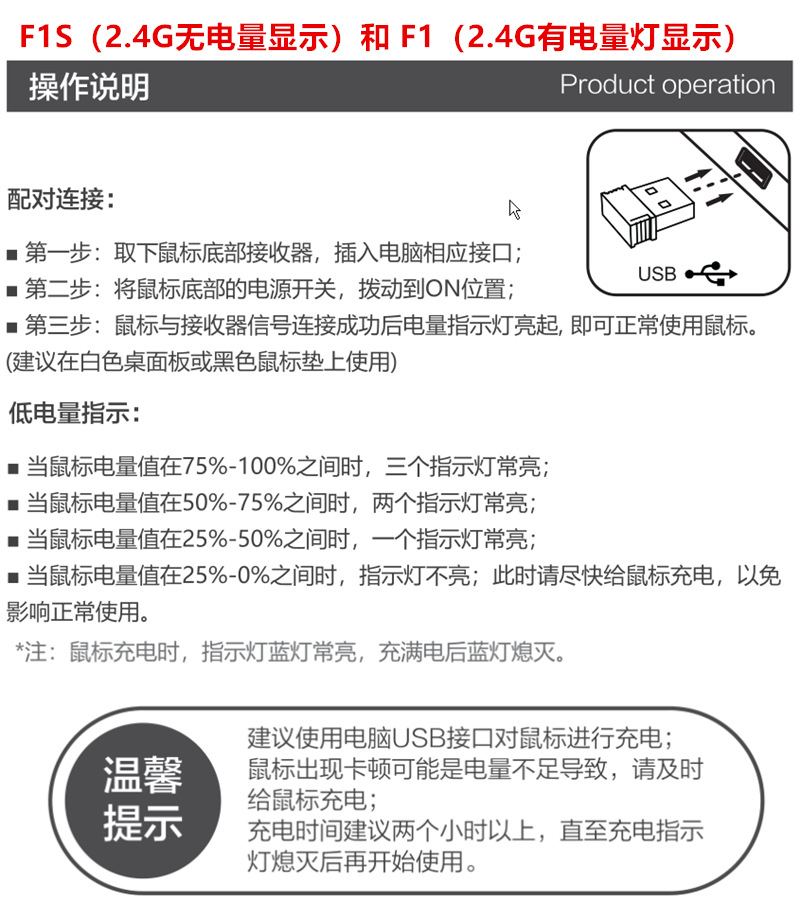 F1S和F1 2.4G无线鼠 使用说明
