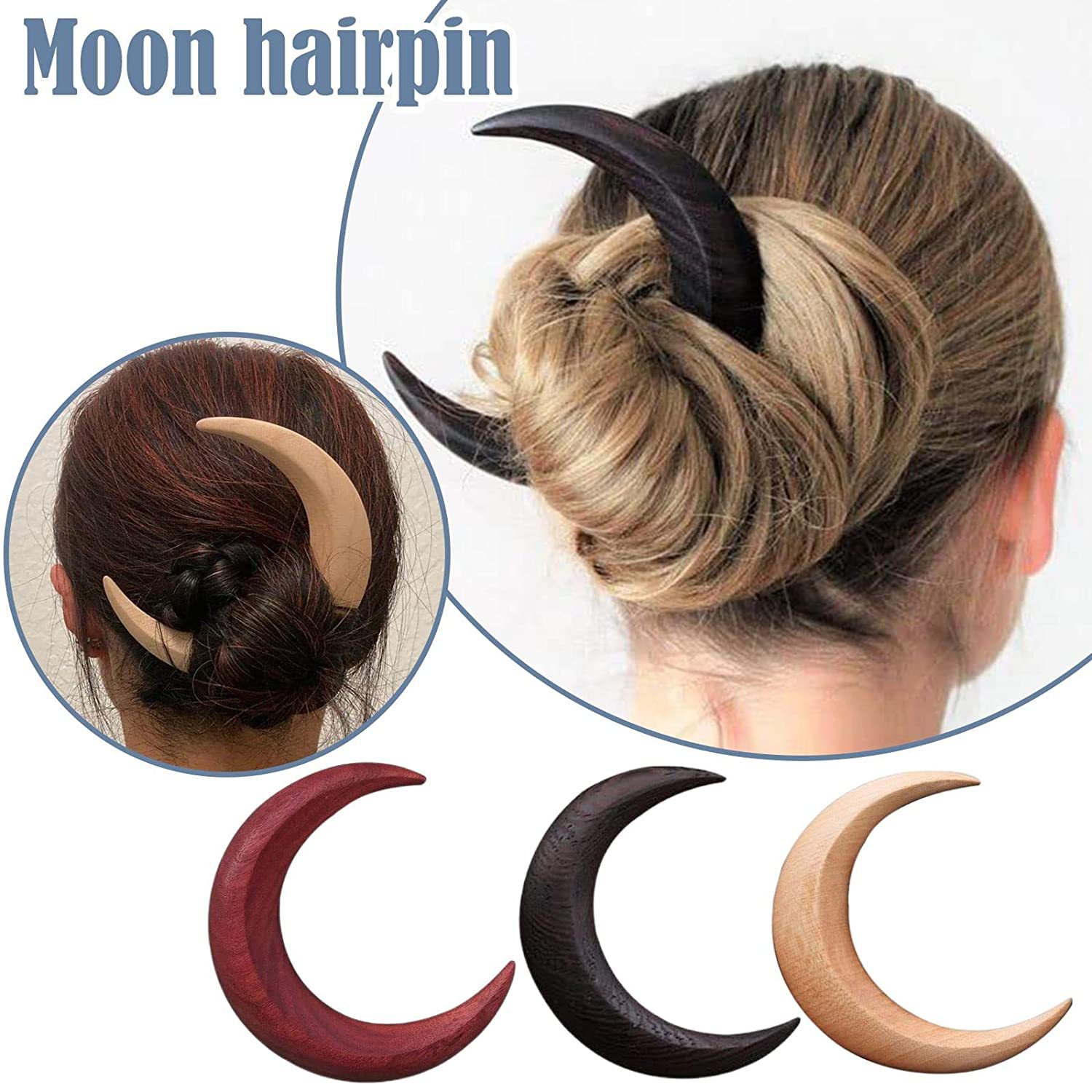 moon hair fork 木质月亮发簪