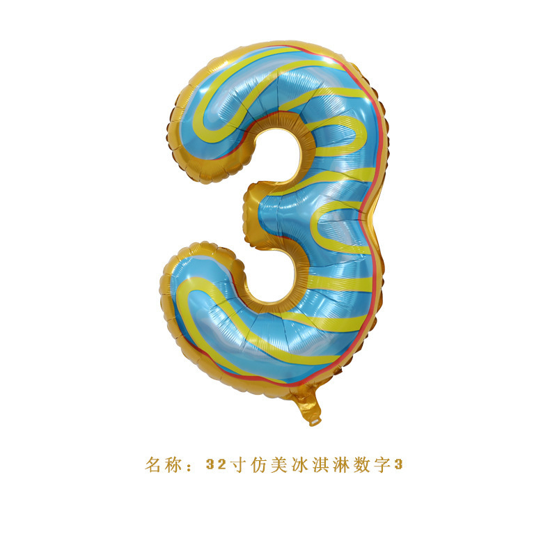 32寸甜甜圈数字气球 美版糖果冰淇淋气球 巧克力生日数字装饰