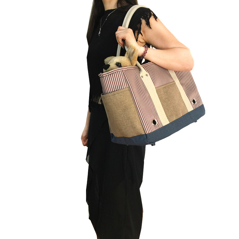 I2-001条纹宠物手提包咖啡色-006