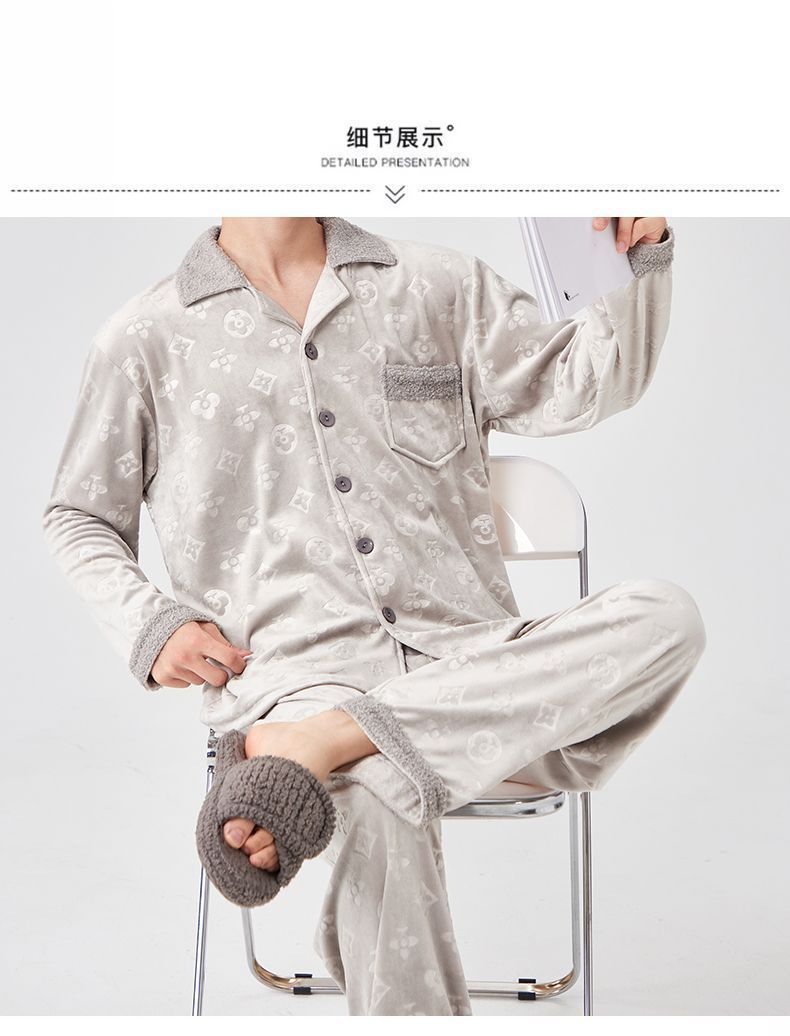 商品详情图_【新品】爸爸款冬季加厚长毛法兰绒中老年人睡衣珊瑚