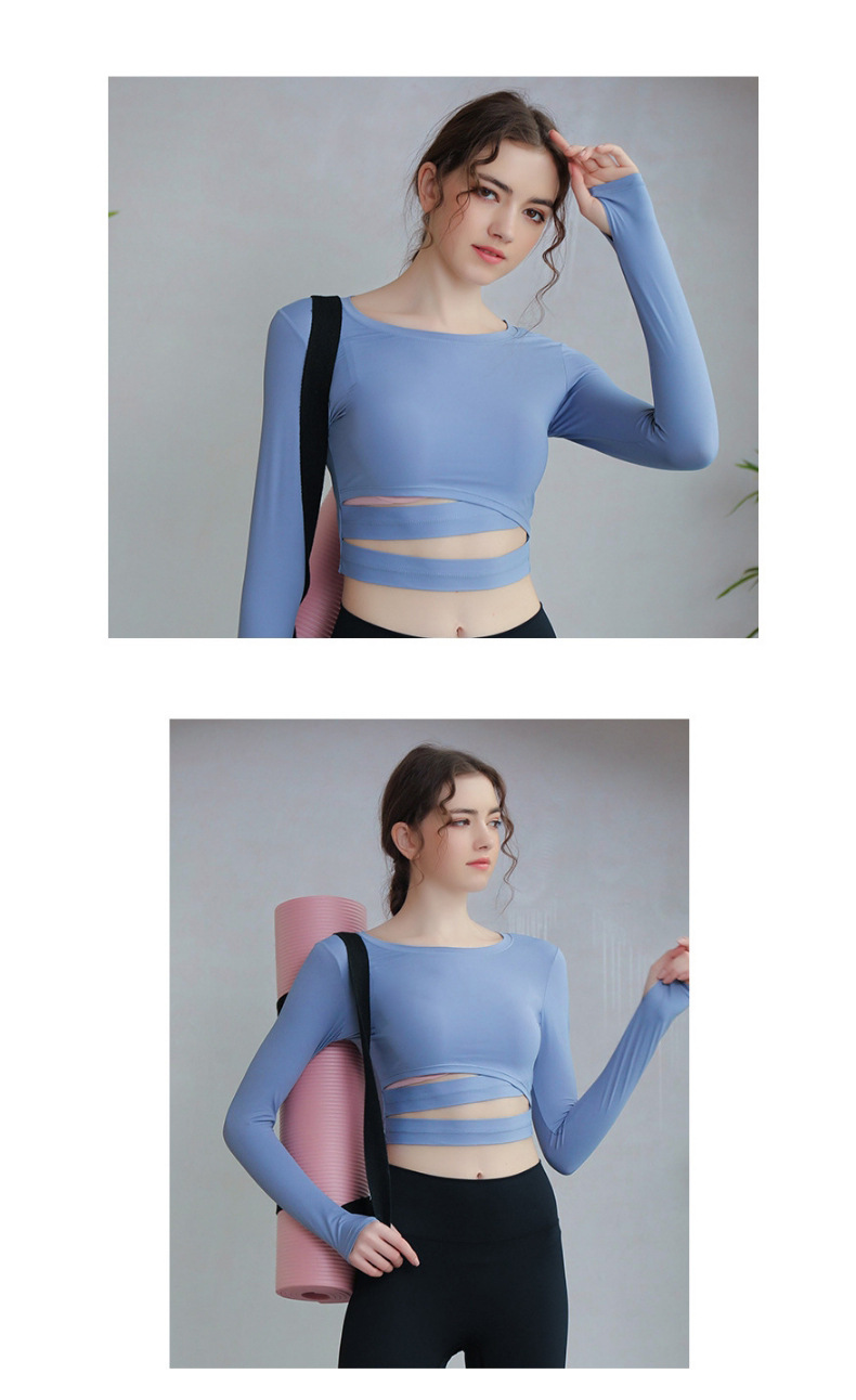 春夏新款瑜伽服-运动上衣女吸湿排汗露脐紧身跑步长袖T恤健身服