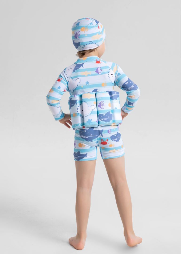 商品详情图_女童男童游泳衣连体女宝宝泳装儿童长袖冲浪服潮浮力