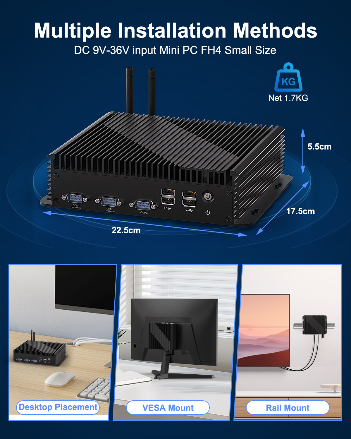 7. DC 9V-36V input Mini PC FH4