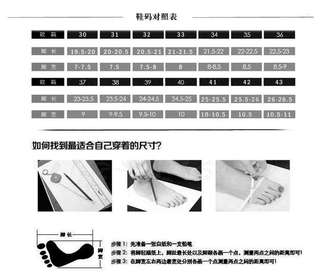 尺码表确定