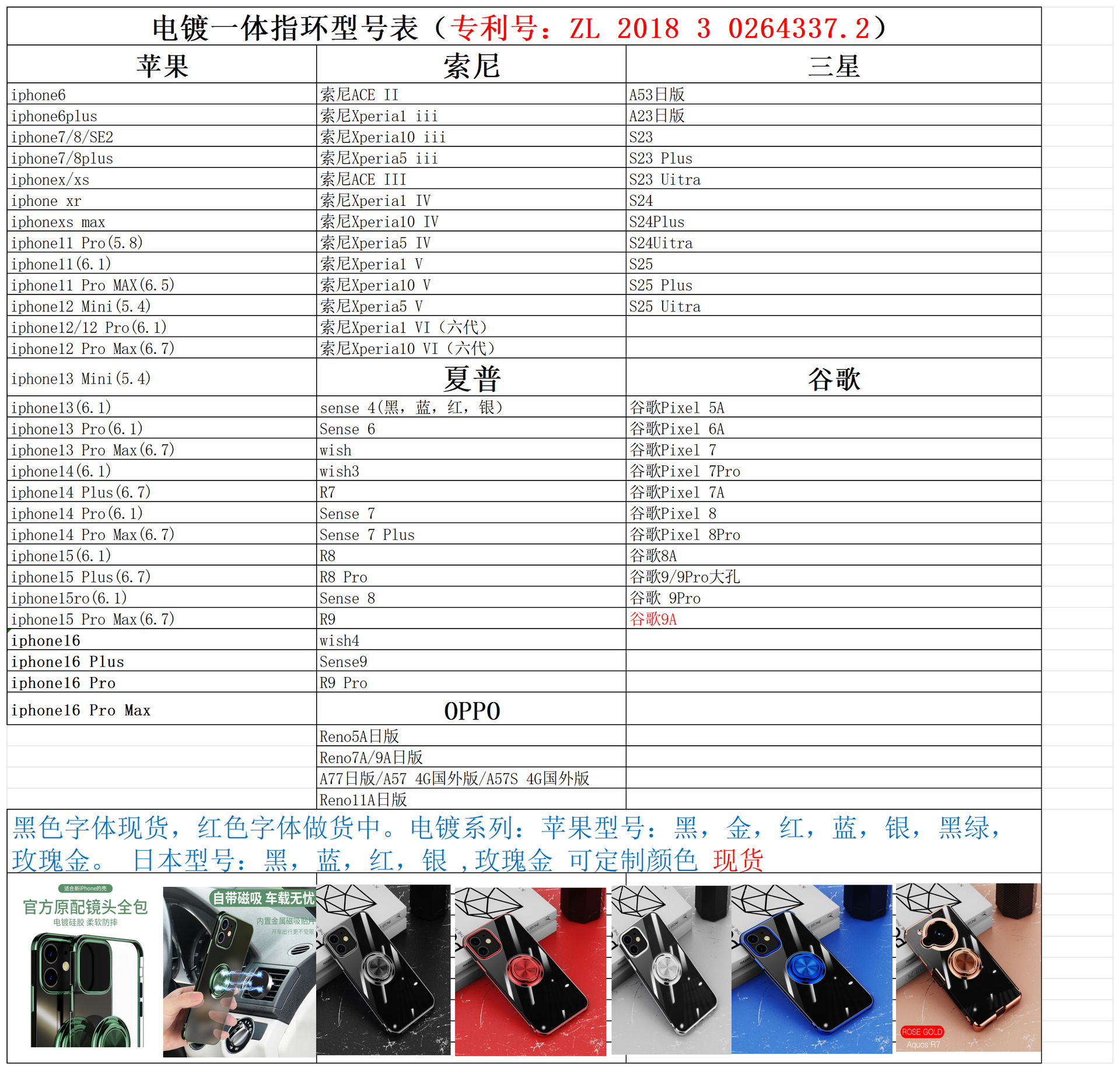 爱卡诺产品报价表(1)_电镀透明车载磁吸型号表