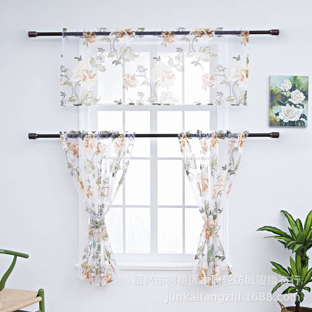 美式外贸款三件套装牡丹烂花透明窗纱厨房浴室咖啡厅卧室用 (6