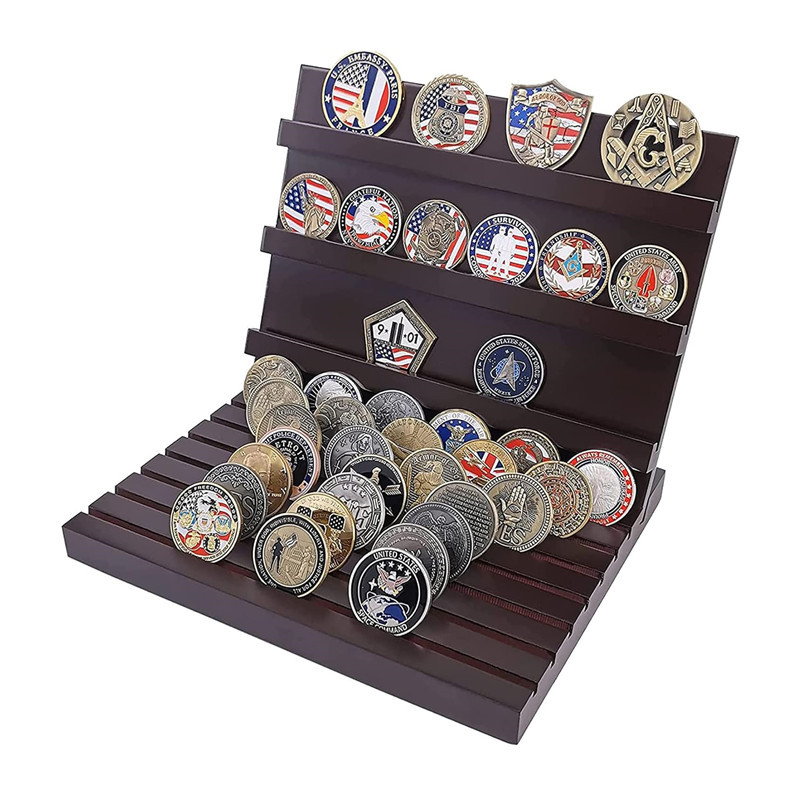 松木硬币展示架纪念币收藏架勋章收纳架硬币支架桌面置物架BSC