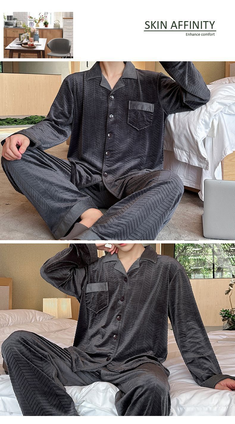 商品详情图_【新品】爸爸款冬季加厚长毛法兰绒中老年人睡衣珊瑚